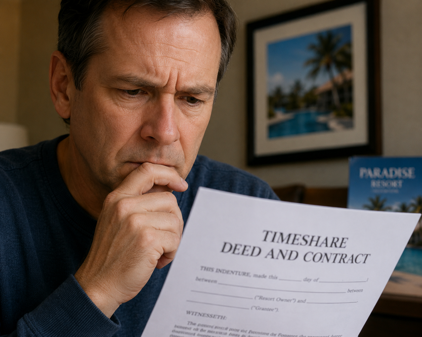 Mexico vacation-club owner reviewing payment and cancellation options